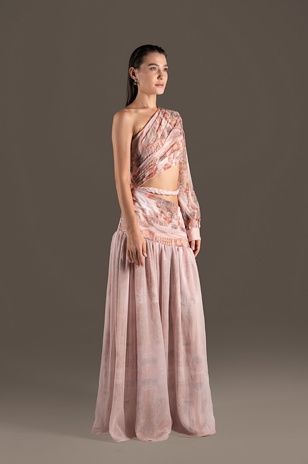 Rose One-Shoulder Grecian Gown
