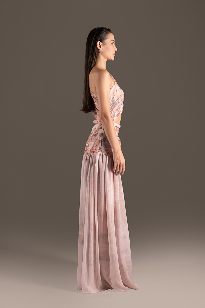 Rose One-Shoulder Grecian Gown