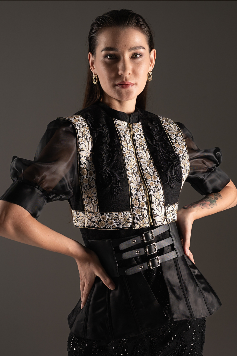 Sequin Embellished Peplum Pencil Dress - Midnight Black