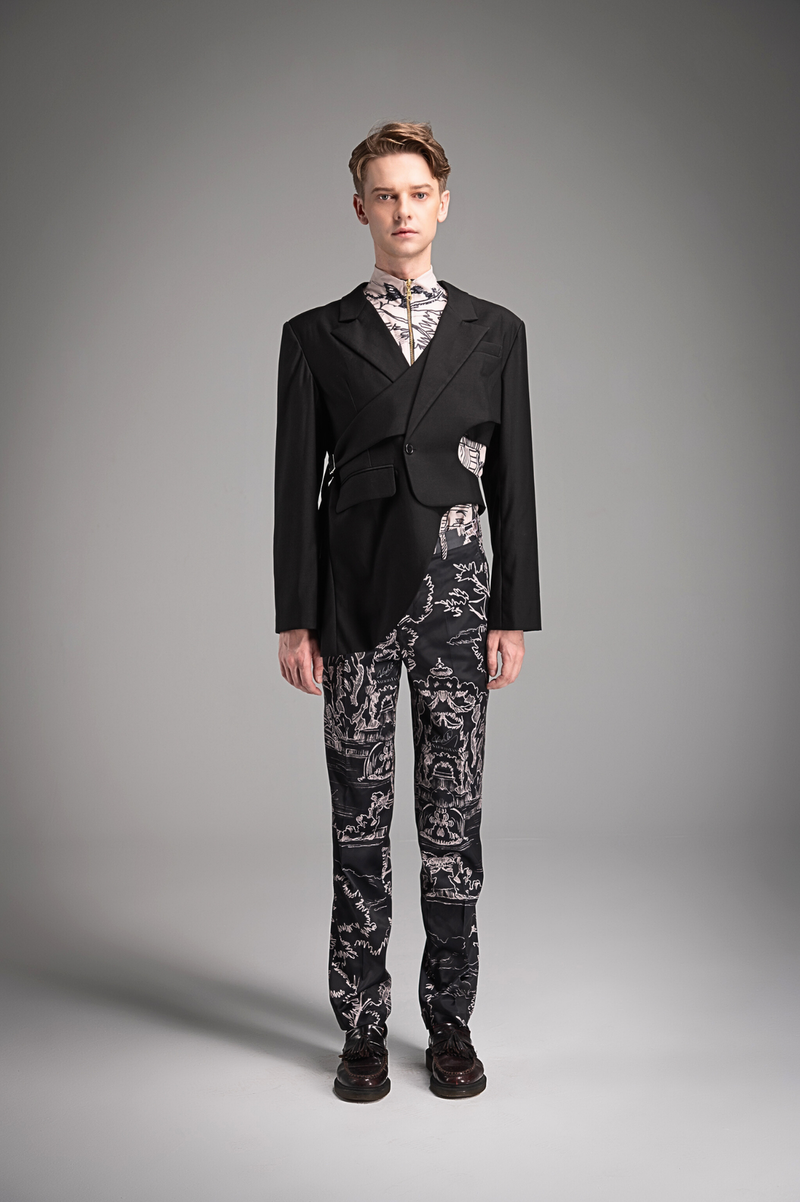 Contemporary Classic Printed Asymmetrical Suit Natacha Van