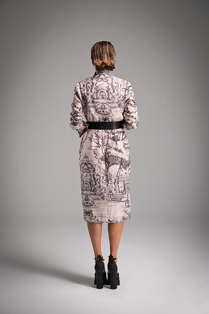 Iconic Print Tailored Midi Dress - Ivory White