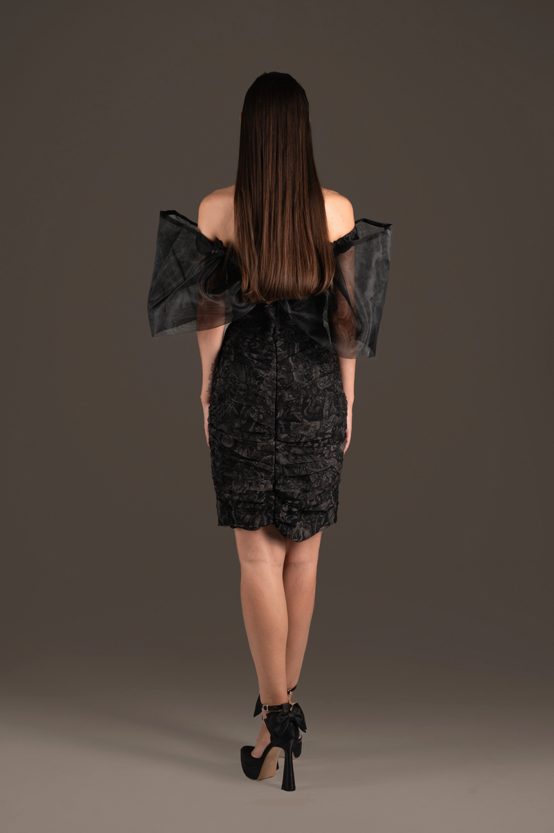Bow Lace Cutout Mini Dress - Midnight Black