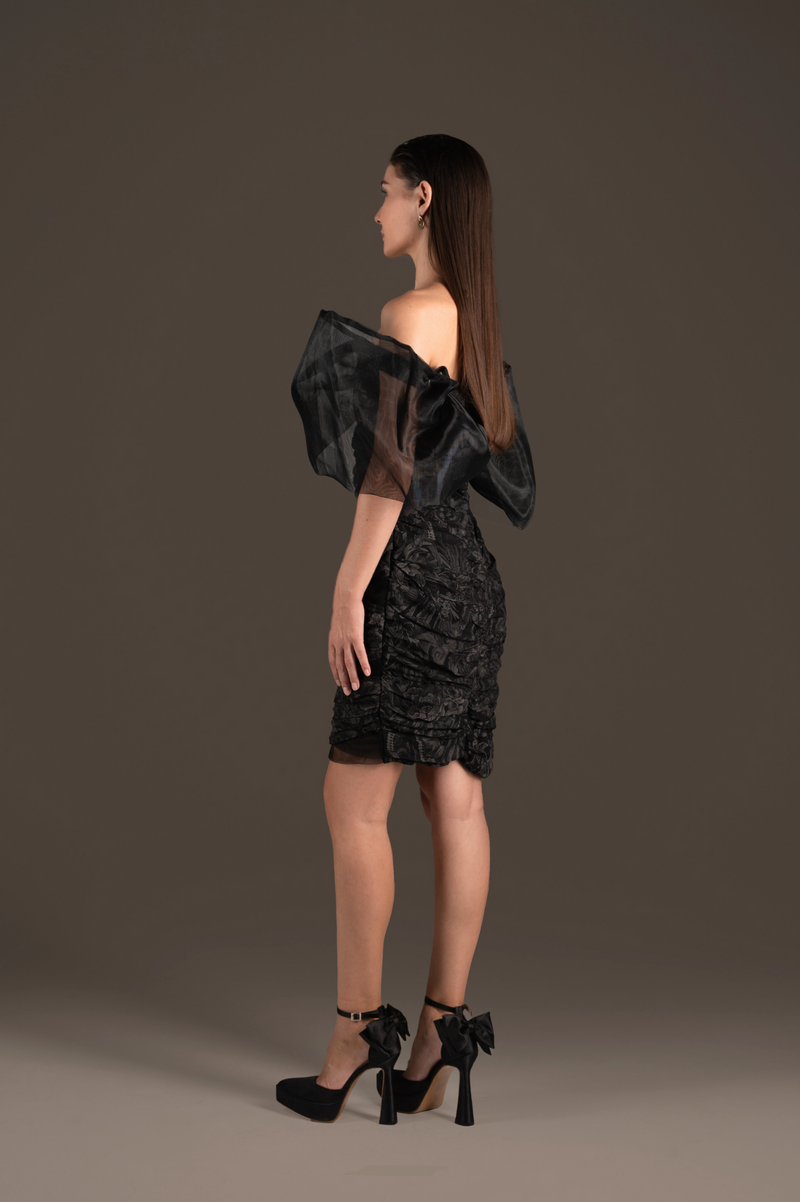 Bow Lace Cutout Mini Dress - Midnight Black