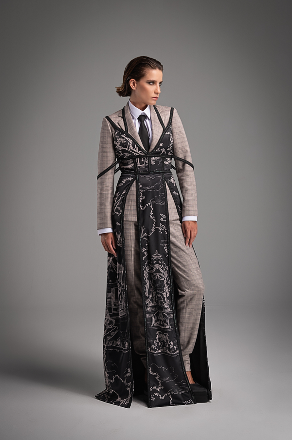 Avant-Garde Layered Dress & Suit 2-Piece Ensemble