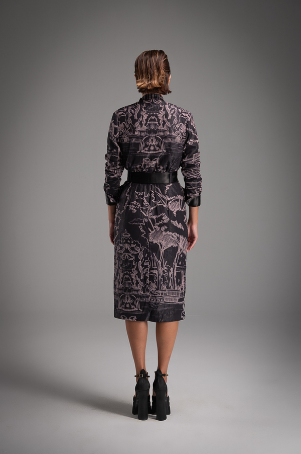 Iconic Print Tailored Midi Dress - Midnight Black