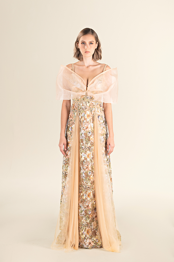 Golden Blossom Tulle Gown