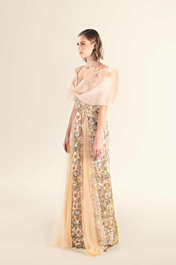 Golden Blossom Tulle Gown