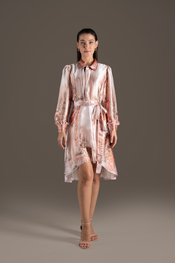 Blush Silk Asymmetrical Shirt Dress