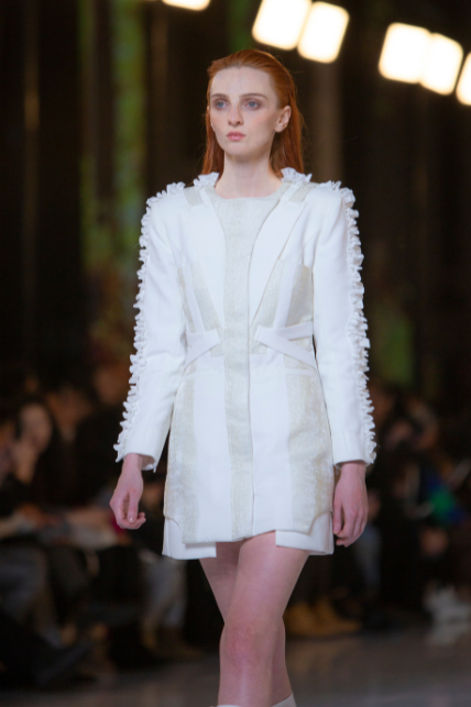 Futuristic White Fitted Jacket Dress